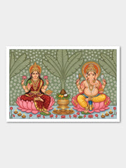 Lakshmi Ganesh Poster | Hindu Spiritual Wall Art for Home Temple & Diwali Decoration