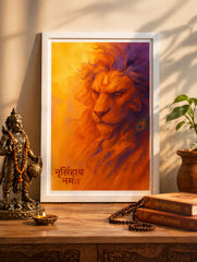 Bhagwan Narasimha Wall Frame | Ugra Narasimha Sanskrit Art | Protection & Power Spiritual Wall Decor