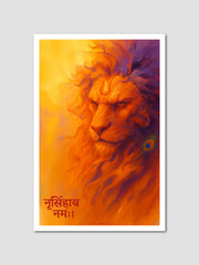 Bhagwan Narasimha Poster | Narasimhaya Namah Sanskrit Wall Art | Spiritual Protection Artwork for Home
