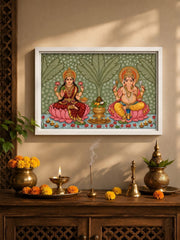 Lakshmi Ganesh Wall Frame | Spiritual Wall Art for Home, Pooja Room & Diwali Decor
