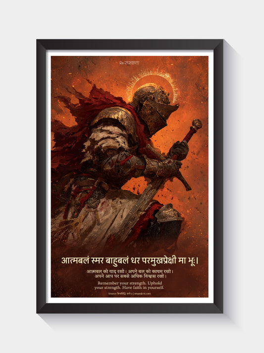 Atmabal Smara Sanskrit Wall Frame | Warrior Motivation Art | Inspirational Strength Quote Decor for Home & Office