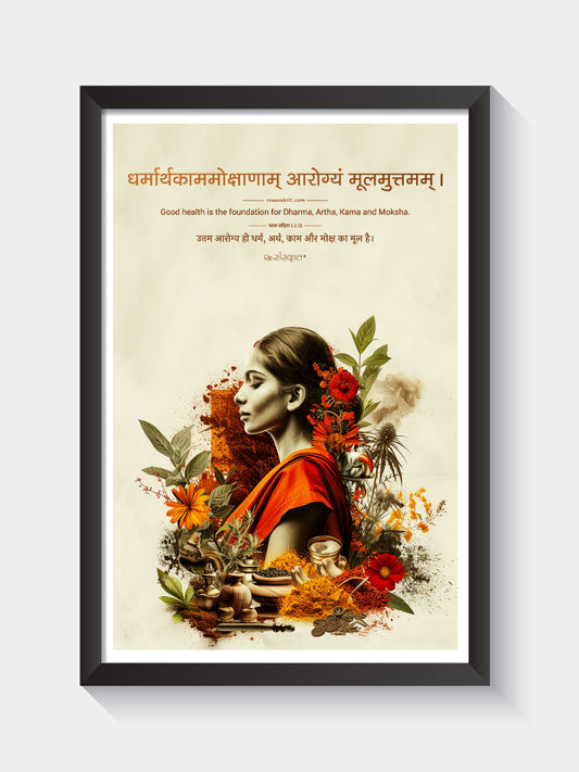 Ayurveda Wisdom Sanskrit Frame on Health from Charak Samhita