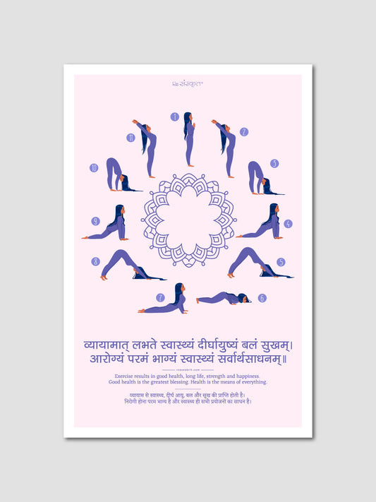 Surya Namaskar Yoga Poster – Holistic Wellness & Sanskrit Wisdom