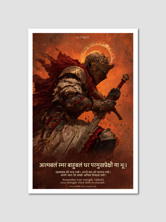 Atmabal Smara Sanskrit Poster | Warrior Strength Quote Wall Art | Motivational Sanskrit Poster for Home & Office