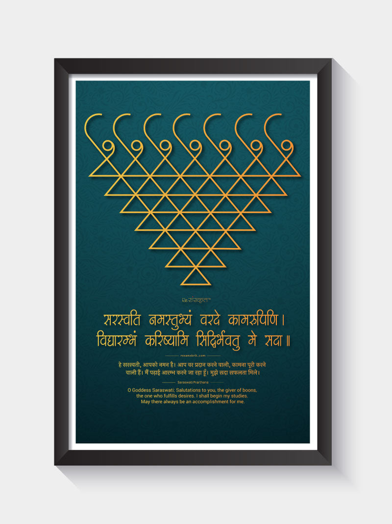 Saraswati Yantra (Saraswati Namastubhyam) Wall Photo Frame Frames - ReSanskrit